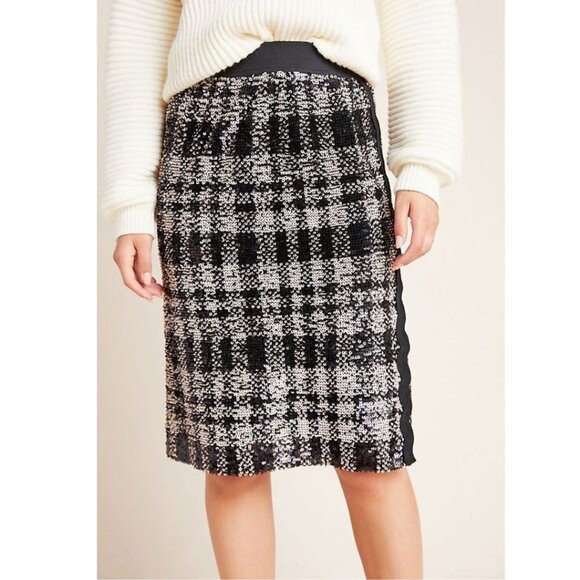 Anna Sui Sequin Pencil Skirt XS Black Plaid Anthropologie - Picture 12 of 16